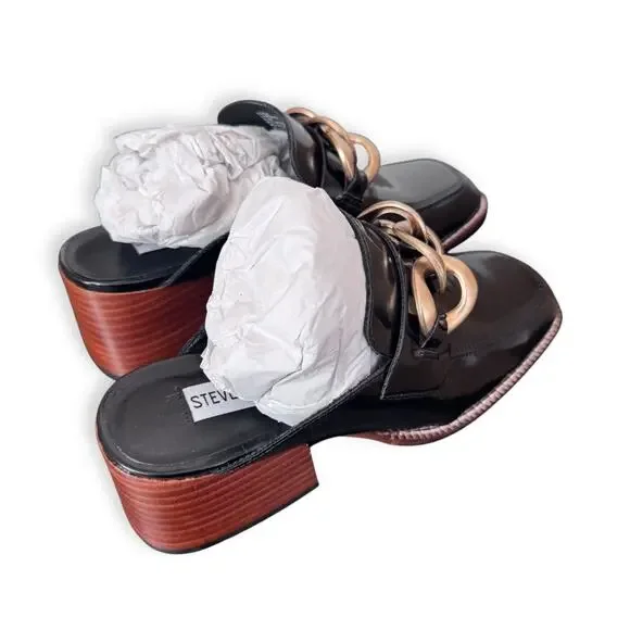 Steve Madden Women's Lorie Mule: Vegan Leather Slip-On Heeled Mule, SZ 6.5 Chain - Picture 3 of 16